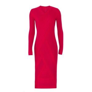 Cedric Charlier Knit Stripe Midi Dress Red Size 10 $1,295 MSRP